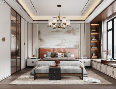 新中式家居卧室3D模型下载